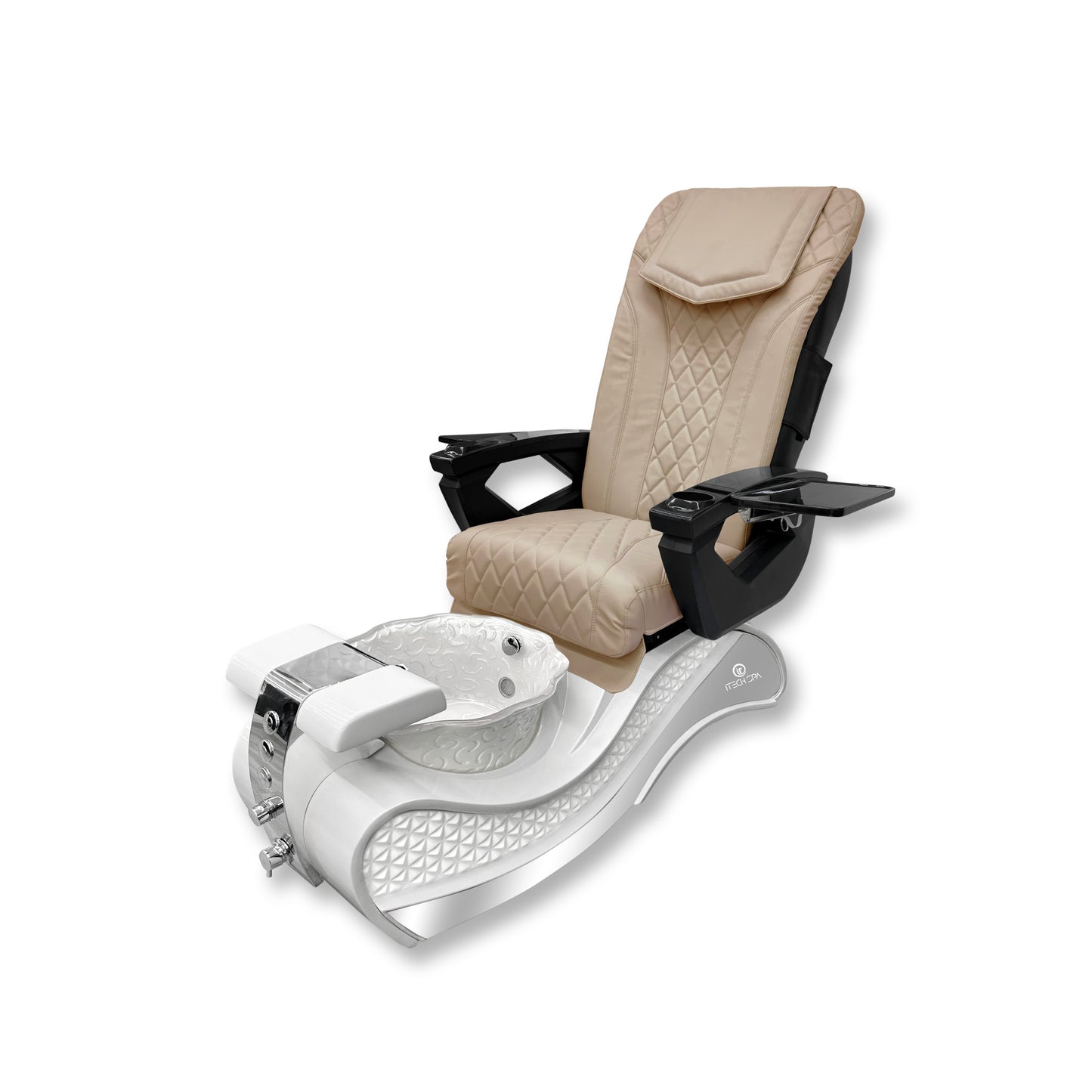 2025 White New Wave Pedicure Spa Chair - Flower Fiberglass Bowl - DT Pedispa Back Massage