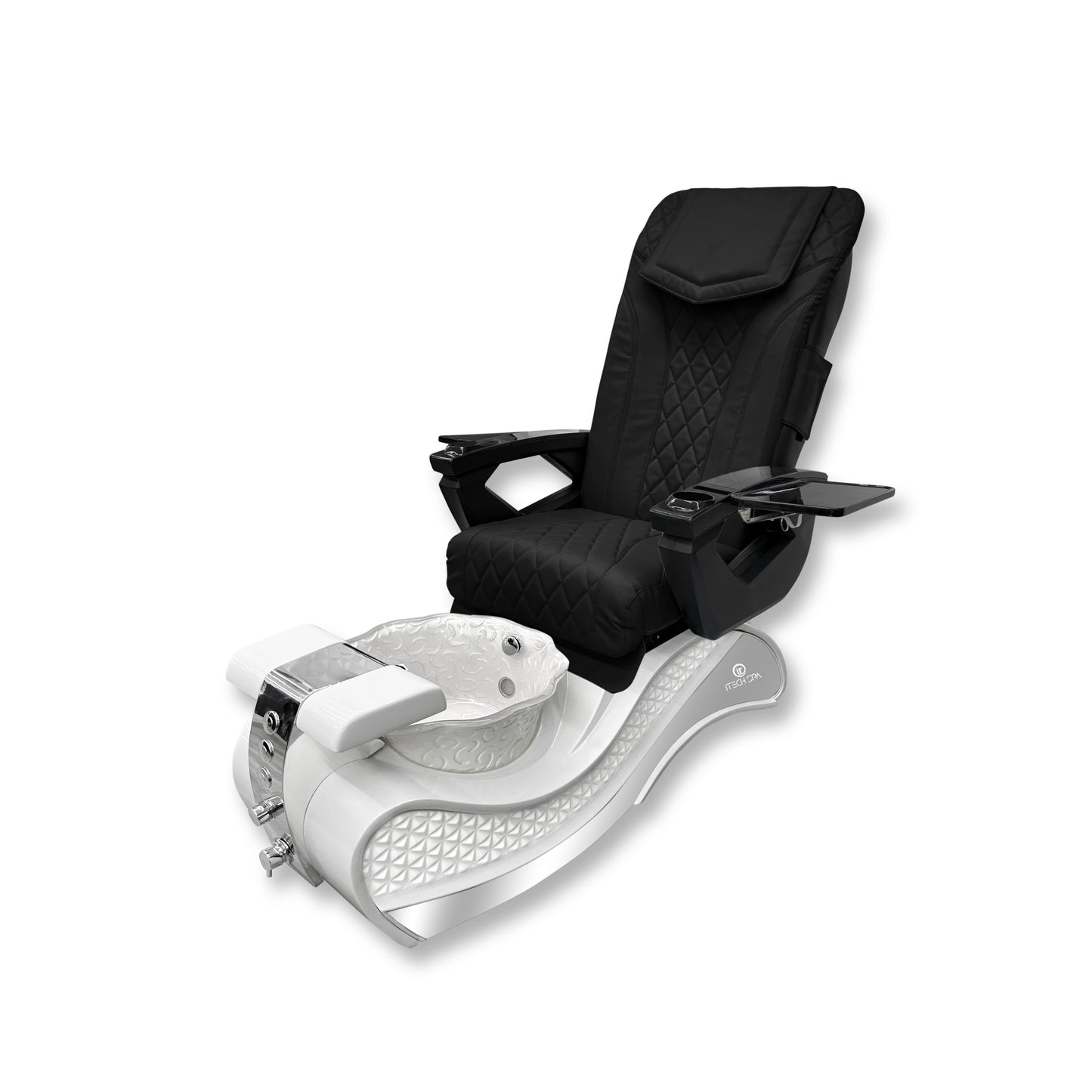 2025 White New Wave Pedicure Spa Chair - Flower Fiberglass Bowl - DT Pedispa Back Massage