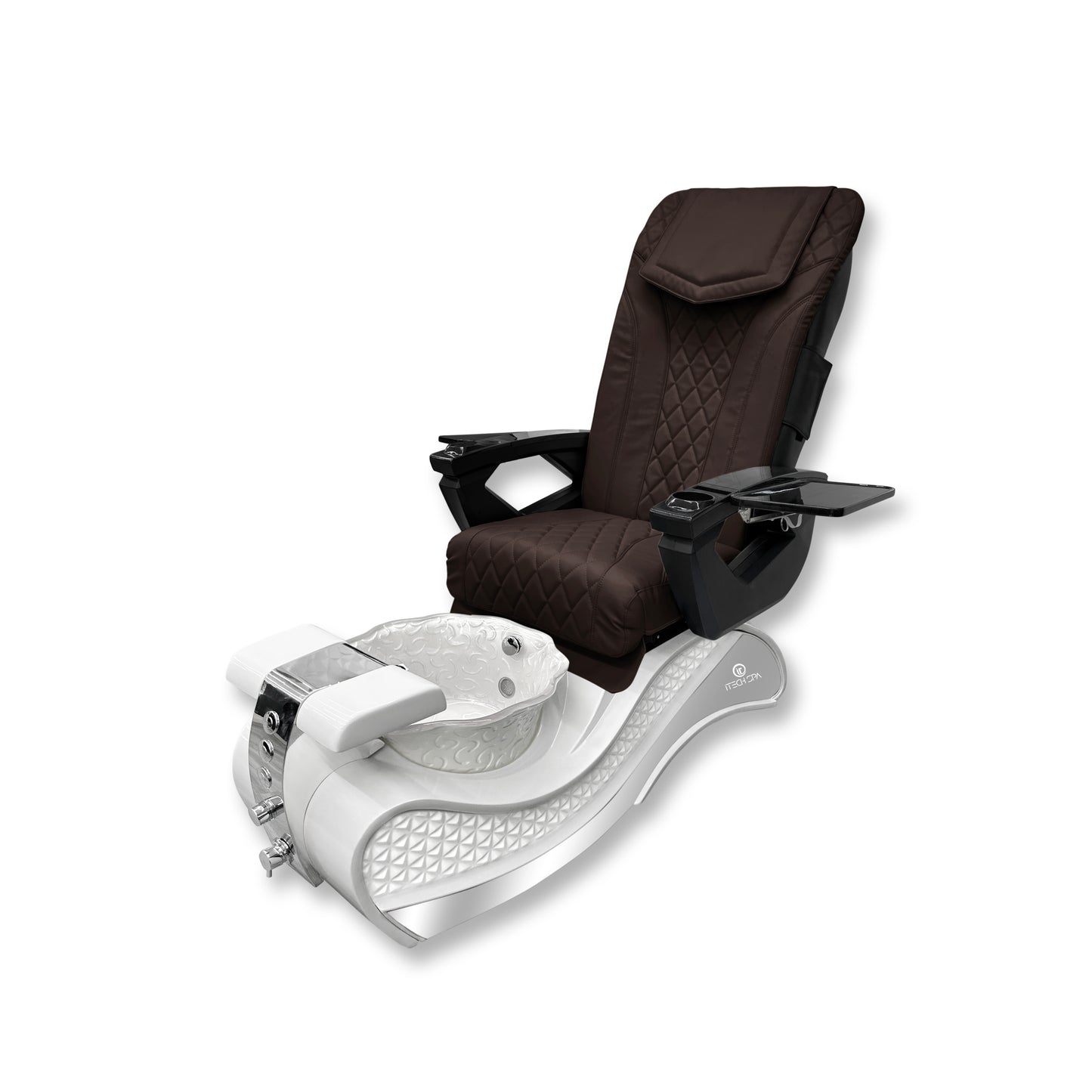2025 White New Wave Pedicure Spa Chair - Flower Fiberglass Bowl - DT Pedispa Back Massage