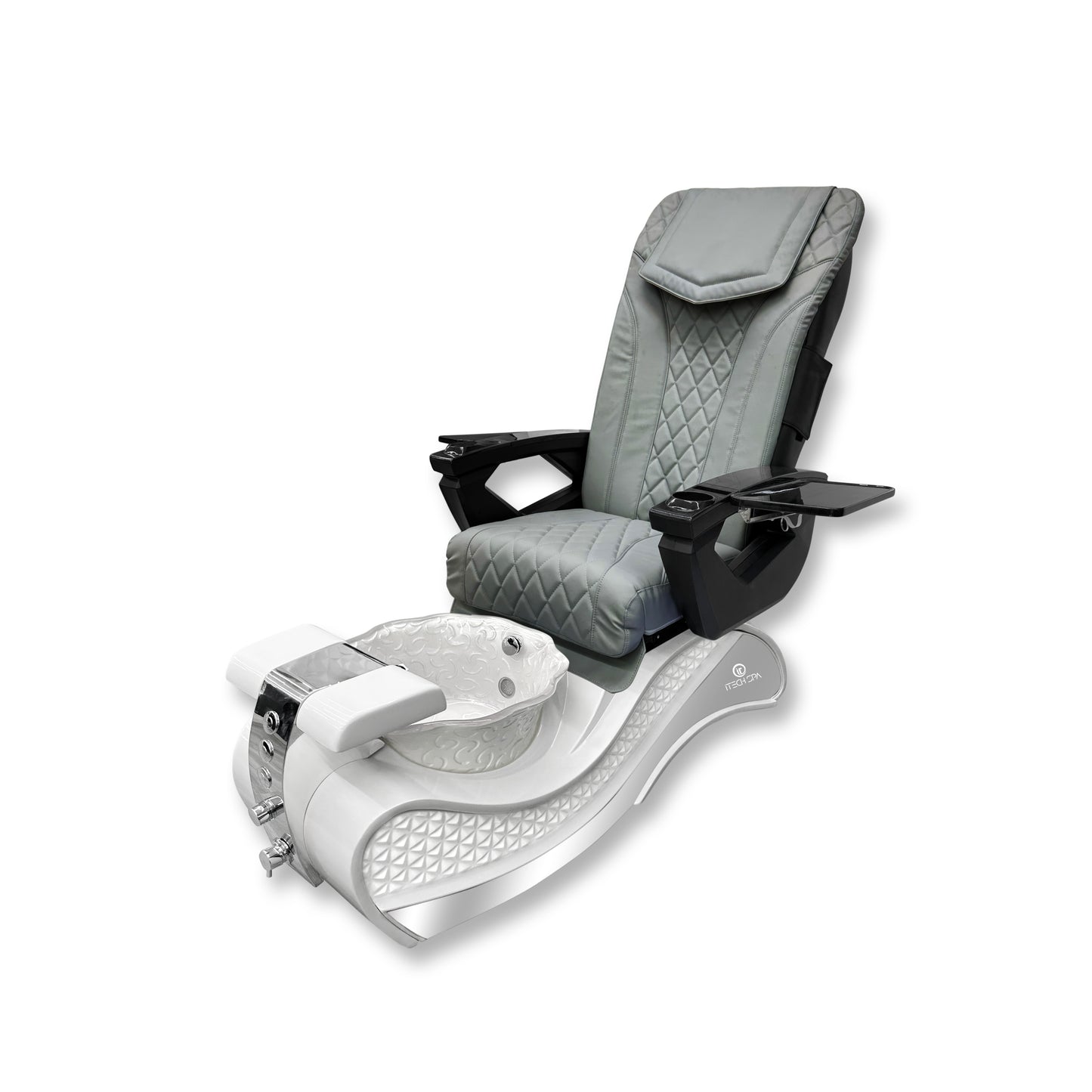 2025 White New Wave Pedicure Spa Chair - Flower Fiberglass Bowl - DT Pedispa Back Massage