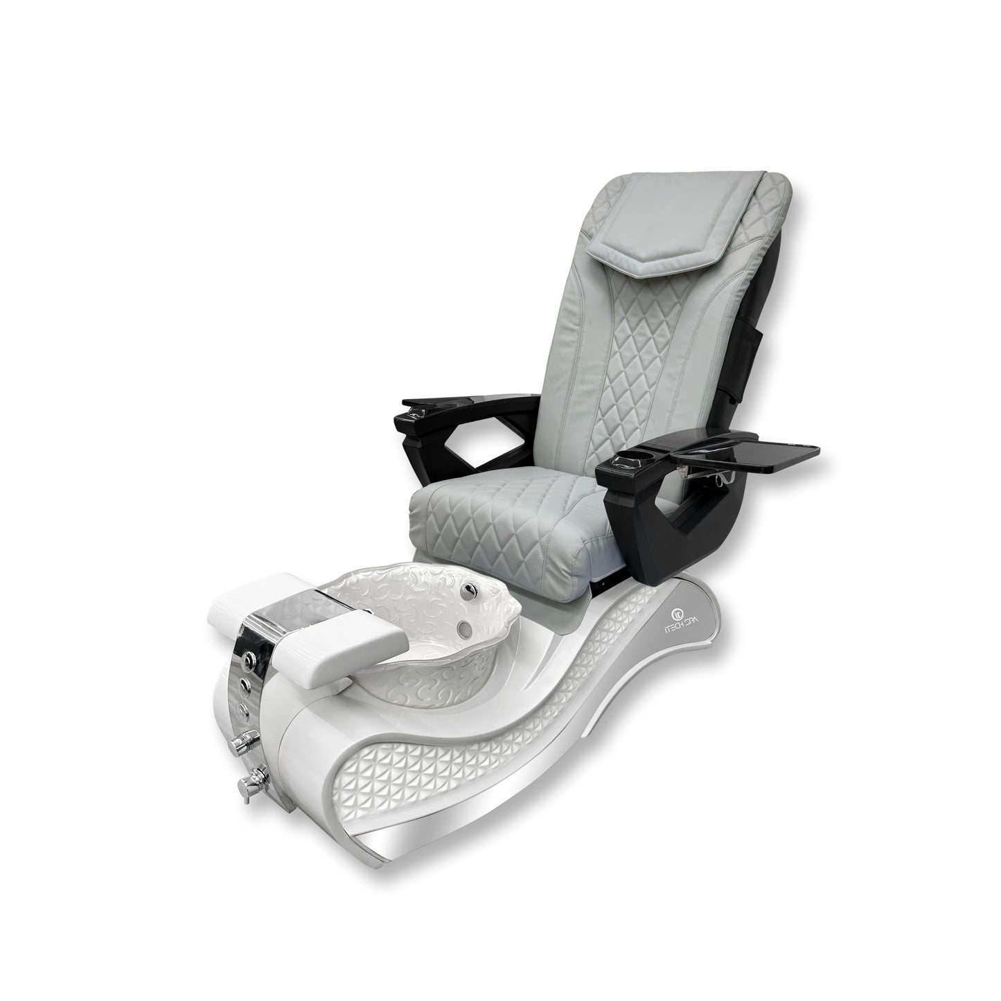 2025 White New Wave Pedicure Spa Chair - Flower Fiberglass Bowl - DT Pedispa Back Massage