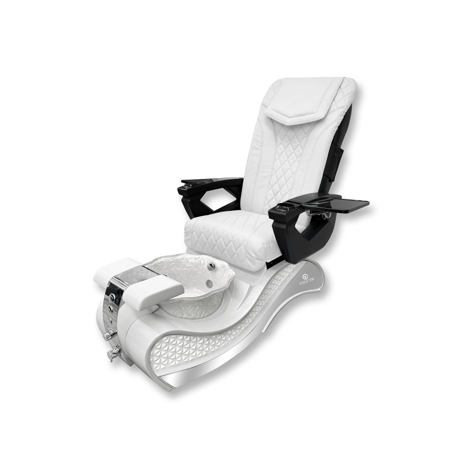 2025 White New Wave Pedicure Spa Chair - Flower Fiberglass Bowl - DT Pedispa Back Massage