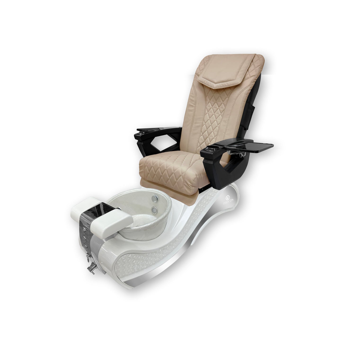 2025 White New Wave Pedicure Spa Chair - Fiberglass Bowl - DT Pedispa Back Massage